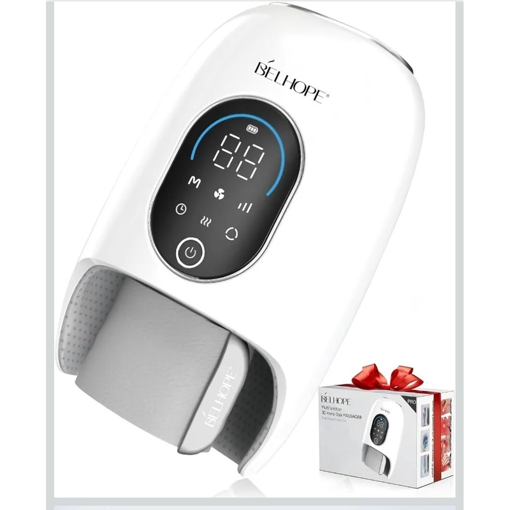 Hand Massager Heat Compression Cordless 9 Modes 9 Intensities Rechargeable White